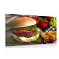 CANVAS PRINT HAMBURGER WITH FRIES - PICTURES OF FOOD AND DRINKS - PICTURES