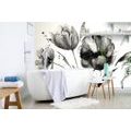 SELF ADHESIVE WALLPAPER BLACK AND WHITE TULIPS IN AN INTERESTING DESIGN - SELF-ADHESIVE WALLPAPERS - WALLPAPERS