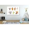 CANVAS PRINT FULL OF ANIMALS WITH INDIAN FEATHERS - CHILDRENS PICTURES - PICTURES