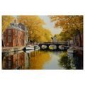 OBRAZ PODZIMNÍ KANÁL U MOSTU - BAREVNÉ DOMY - OBRAZY
