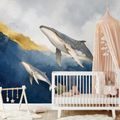 ZELFKLEVEND FOTOBEHANG AQUARELWALVISSEN IN GOUDBLAUW - FOTOBEHANG ZEELEVEN - FOTOBEHANG