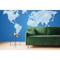 SELF ADHESIVE WALLPAPER HATCHED WORLD MAP ON A BLUE BACKGROUND - SELF-ADHESIVE WALLPAPERS - WALLPAPERS