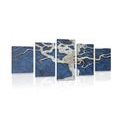 5-PIECE CANVAS PRINT ABSTRACT TREE ON WOOD WITH A BLUE CONTRAST - PICTURES OF TREES AND LEAVES - PICTURES
