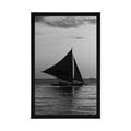 POSTER BEAUTIFUL SUNSET ON THE SEA IN BLACK AND WHITE - BLACK AND WHITE - POSTERS