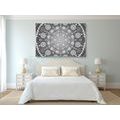 CANVAS PRINT ORNAMENTAL MANDALA WITH LACE IN BLACK AND WHITE - BLACK AND WHITE PICTURES - PICTURES