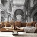 SAMOPRZYLEPNA TAPETA HISTORYCZNA ARCHITEKTURA W CZARNO-BIAŁYM RYSUNKU - TAPETA CZARNOBIAŁA - TAPETY