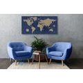 CANVAS PRINT WORLD MAP WITH A COMPASS IN RETRO STYLE ON A BLUE BACKGROUND - PICTURES OF MAPS - PICTURES