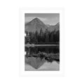 AFFICHE AVEC MONTURE BEAU PANORAMA DES MONTAGNES AU BORD DU LAC EN NOIR ET BLANC - NOIR ET BLANC - AFFICHES