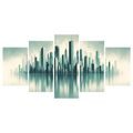 5-DÍLNÝ OBRAZ MRAKODRAPY ZAHALENÉ V MLZE - OBRAZY MĚSTA - OBRAZY