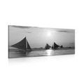 CANVAS PRINT OF BEAUTIFUL SUNSET AT SEA IN BLACK AND WHITE - BLACK AND WHITE PICTURES - PICTURES