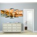 5-PIECE CANVAS PRINT DROP OF WATER ON A GOLD FEATHER - STILL LIFE PICTURES - PICTURES