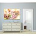 CANVAS PRINT SPRING FLOWERS WITH EXOTIC BUTTERFLIES - PICTURES OF ANIMALS - PICTURES