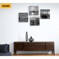 CANVAS PRINT SET SEA AND A BEACH IN BLACK AND WHITE - SET OF PICTURES - PICTURES