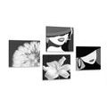 CANVAS PRINT SET LADIES IN BLACK AND WHITE - SET OF PICTURES - PICTURES