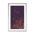 POSTER MIT PASSEPARTOUT FLIEGENDE VÖGEL ÜBER EINEM BAUM - MOTIVE AUS UNSERER WERKSTATT - POSTER