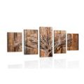 5-PIECE CANVAS PRINT TREE WITH THE IMITATION OF A WOODEN BASE - PICTURES OF NATURE AND LANDSCAPE - PICTURES