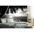 WALL MURAL BLACK AND WHITE CARIBBEAN BEACH - BLACK AND WHITE WALLPAPERS - WALLPAPERS