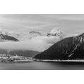 SELBSTKLEBENDE FOTOTAPETE WINTERLANDSCHAFT IN SCHWARZ-WEISS - SELBSTKLEBENDE TAPETEN - TAPETEN