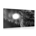 CANVAS PRINT WOLF MOON IN BLACK AND WHITE - BLACK AND WHITE PICTURES - PICTURES