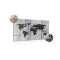 DECORATIVE PINBOARD BLACK AND WHITE MAP ON A WOODEN BACKGROUND - PICTURES ON CORK - PICTURES