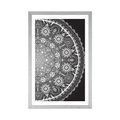 POSTER WITH MOUNT ORNAMENTAL MANDALA WITH A LACE IN BLACK AND WHITE DESIGN - BLACK AND WHITE - POSTERS