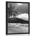 AFFICHE PLAGE SUR L'ÎLE DES SEYCHELLES EN NOIR ET BLANC - NOIR ET BLANC - AFFICHES