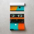FOTOTAPETE RETRO-KASSETTE AUF BUNTEN KREISEN - MUSIK FOTOTAPETEN - TAPETEN