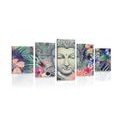 5-PIECE CANVAS PRINT BUDDHA ON AN EXOTIC BACKGROUND - PICTURES FENG SHUI - PICTURES