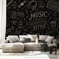 TAPETE MUSIKINSTRUMENTE UND ZITATE AUF SCHWARZ - MUSIK FOTOTAPETEN - TAPETEN