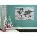 CANVAS PRINT BLACK AND WHITE MAP ON A WOODEN BASE - PICTURES OF MAPS - PICTURES