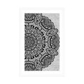 POSTER WITH MOUNT FLORAL MANDALA IN BLACK AND WHITE - BLACK AND WHITE - POSTERS