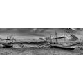 CANVAS PRINT OF BOATS AT SUNSET IN BLACK AND WHITE - BLACK AND WHITE PICTURES{% if product.category.pathNames[0] != product.category.name %} - PICTURES{% endif %}