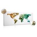 DECORATIVE PINBOARD COLORED POLYGONAL MAP OF THE WORLD - PICTURES ON CORK - PICTURES