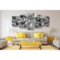 5-PIECE CANVAS PRINT FLOWERS IN BLACK AND WHITE - BLACK AND WHITE PICTURES - PICTURES