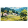 OBRAZ ROZKVETLÉ STROMY A HORY - BAREVNÉ DOMY - OBRAZY