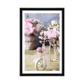 POSTER MIT PASSEPARTOUT ROMANTISCHE ROSA NELKE MIT VINTAGE-TOUCH - VINTAGE UND RETRO - POSTER