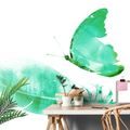 CARTA DA PARATI – PIUMA CON FARFALLA IN STILE VERDE - CARTA DA PARATI IMITAZIONE DI DIPINTI - CARTA DA PARATI