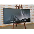 CANVAS PRINT STARRY SKY ABOVE THE ROCKS IN BLACK AND WHITE - BLACK AND WHITE PICTURES - PICTURES