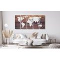 5-PIECE CANVAS PRINT WORLD MAP WITH A WOODEN BACKGROUND - PICTURES OF MAPS - PICTURES