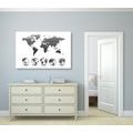 CANVAS PRINT GLOBES WITH A WORLD MAP IN BLACK AND WHITE - PICTURES OF MAPS - PICTURES