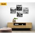 CANVAS PRINT SET CHARMING MOUNTAIN LANDSCAPES IN BLACK AND WHITE - SET OF PICTURES - PICTURES