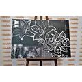 CANVAS PRINT FLORAL ILLUSTRATION IN BLACK AND WHITE - BLACK AND WHITE PICTURES - PICTURES