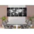 5-PIECE CANVAS PRINT WORLD ON THE MAP IN BLACK AND WHITE - PICTURES OF MAPS - PICTURES