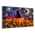 QUADRO SU TELA – GATTO NERO SULLA ZUCCA - QUADRI HALLOWEEN E HORROR - STAMPE E QUADRI