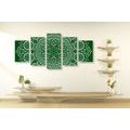 5-PIECE CANVAS PRINT DELICATE ETHNIC MANDALA IN GREEN DESIGN - PICTURES FENG SHUI - PICTURES