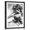 POSTER WITH MOUNT CARNATION FLOWER IN BLACK AND WHITE - BLACK AND WHITE - POSTERS