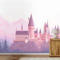 TAPETE ZAUBERHAFTES ROSA SCHLOSS IN DEN BERGEN - KINDERTAPETEN - TAPETEN