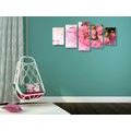 5-PIECE CANVAS PRINT ROMANTIC PINK BOUQUET OF ROSES - STILL LIFE PICTURES - PICTURES