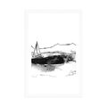 POSTER WITH MOUNT YACHT AT SEA IN BLACK AND WHITE - BLACK AND WHITE - POSTERS