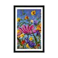 POSTER MIT PASSEPARTOUT BUNTE BLUMEN AUF DER WIESE - BLUMEN - POSTER